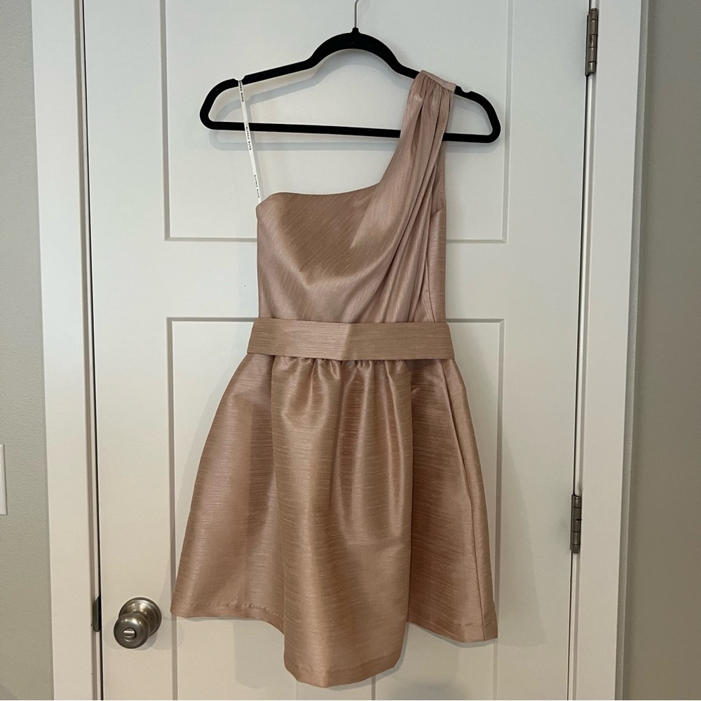 Alfred Sung D528 One Shoulder Knee Length Dress With Belt In Pearl Pink Size 4